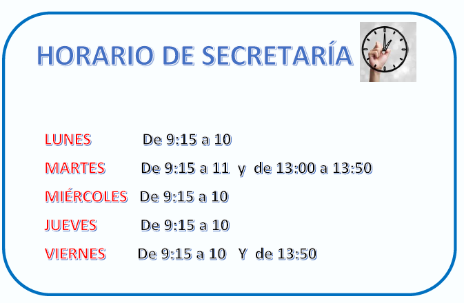 Horario secretaría curso 26/27